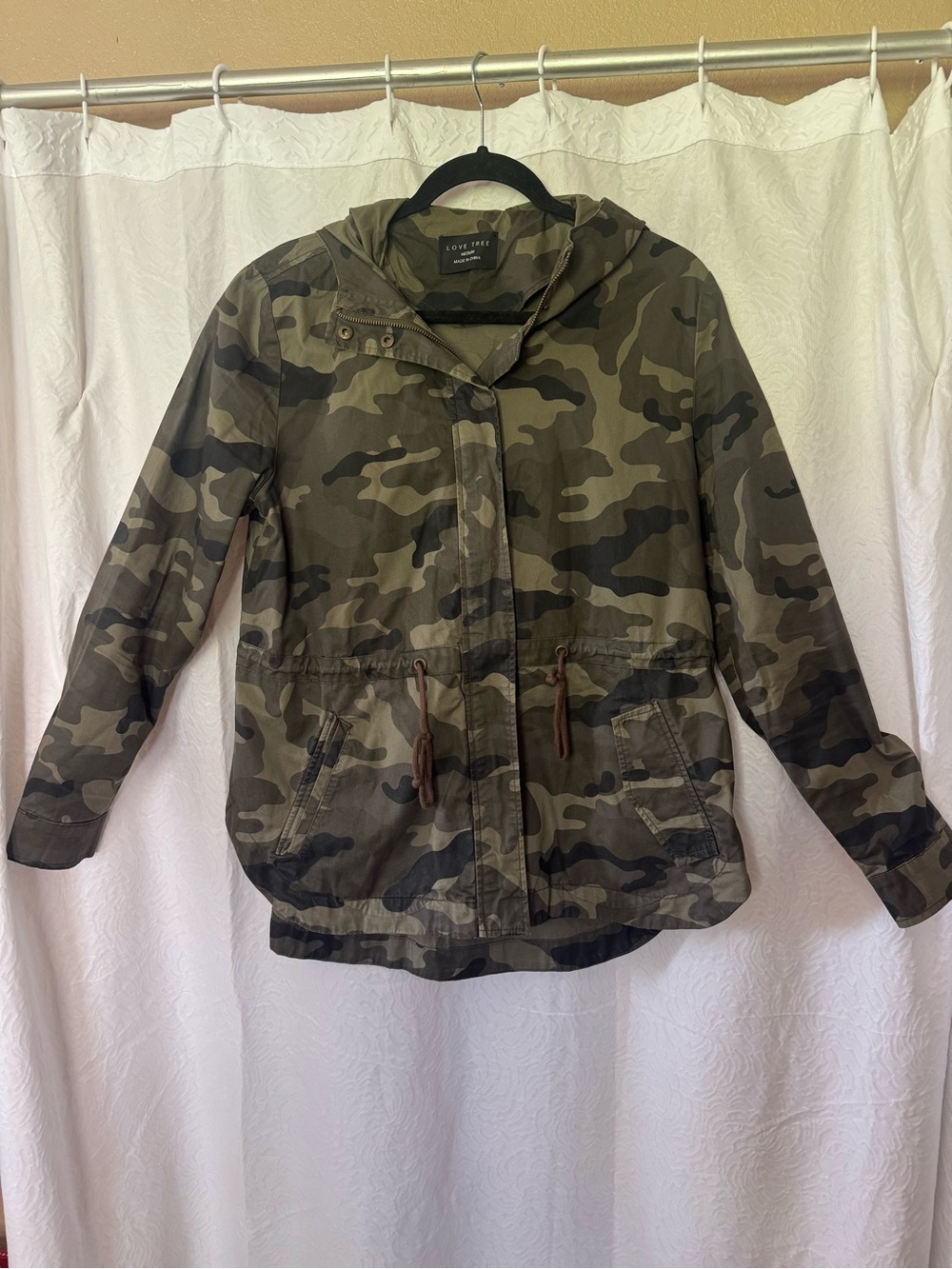 Love Tree Women's Camo Hooded Utility Jacket - Olive Camo